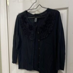 Black Cardigan with Ruffled Collar